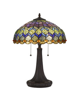 120 Watt Tiffany Table Lamp With Engraved Base Multicolor