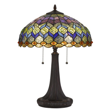 120 Watt Tiffany Table Lamp With Engraved Base Multicolor