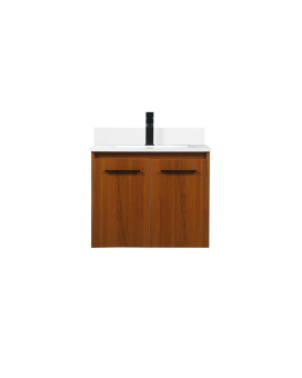 24 Inch Single Bathroom Vanity In Teak With Backsplash