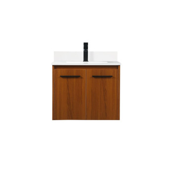 24 Inch Single Bathroom Vanity In Teak With Backsplash