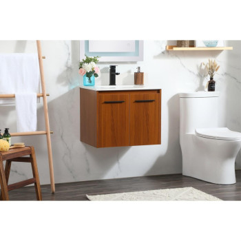 24 Inch Single Bathroom Vanity In Teak With Backsplash