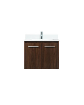 24 Inch Single Bathroom Vanity In Walnut With Backsplash