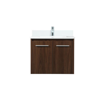 24 Inch Single Bathroom Vanity In Walnut With Backsplash