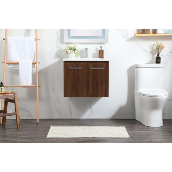 24 Inch Single Bathroom Vanity In Walnut With Backsplash