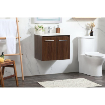 24 Inch Single Bathroom Vanity In Walnut With Backsplash