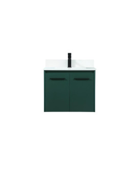 24 Inch Single Bathroom Vanity In Green With Backsplash