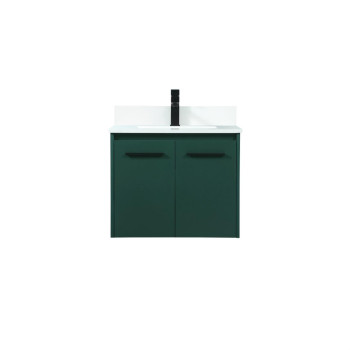 24 Inch Single Bathroom Vanity In Green With Backsplash