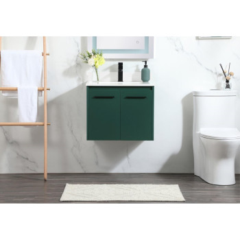 24 Inch Single Bathroom Vanity In Green With Backsplash