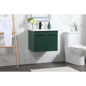 24 Inch Single Bathroom Vanity In Green With Backsplash