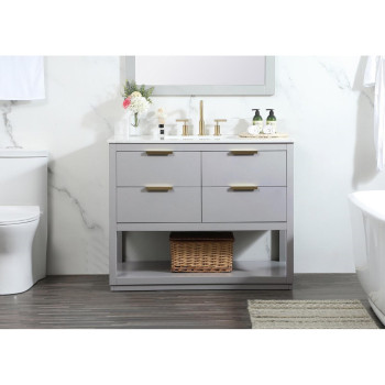 42 Inch Single Bathroom Vanity In Grey With Backsplash