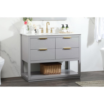 42 Inch Single Bathroom Vanity In Grey With Backsplash