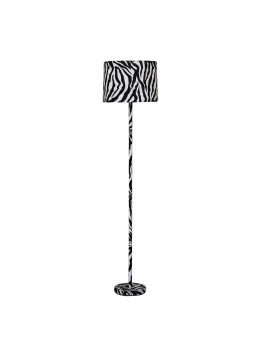 Benjara Fabric Wrapped Floor Lamp With Animal Print White Black