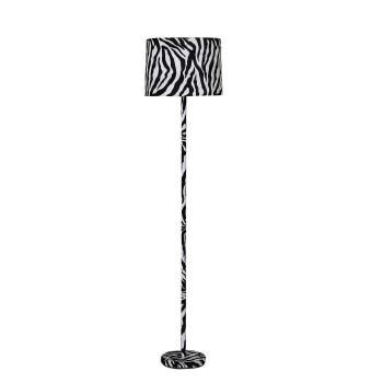 Benjara Fabric Wrapped Floor Lamp With Animal Print White Black