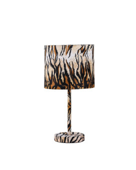 Benjara Fabric Wrapped Table Lamp With Striped Animal Print Brown Black