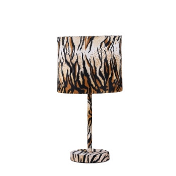 Benjara Fabric Wrapped Table Lamp With Striped Animal Print Brown Black