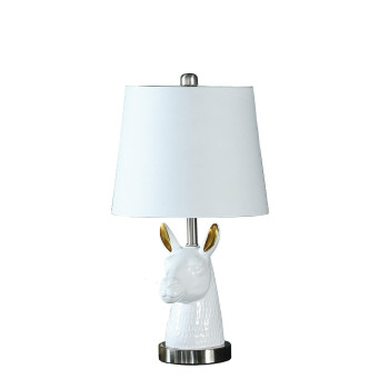 Benjara Metal Table Lamp With Llama Animal Head White