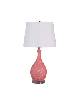 Benjara Pin Bowl Design Metal Table Lamp With Hammered Pattern Pink