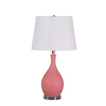 Benjara Pin Bowl Design Metal Table Lamp With Hammered Pattern Pink