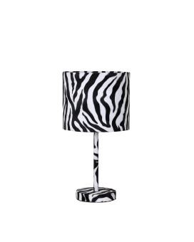 Benjara Fabric Wrapped Table Lamp With Animal Print White Black