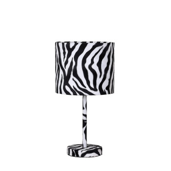 Benjara Fabric Wrapped Table Lamp With Animal Print White Black