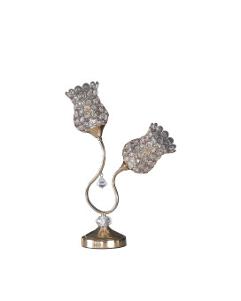 Benjara Metal Table Lamp With Floral Trumpet Shade And Crystal Accents Gold