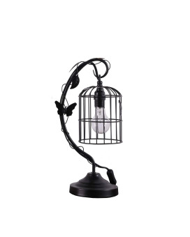 Benjara Arc Design Metal Table Lamp With Birdcage Shade Black