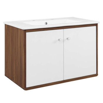 Transmit 30 Wallmount Bathroom Vanity Walnut White Eei4898Walwhi