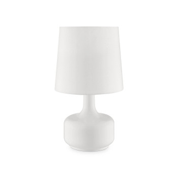 Benjara Table Lamp With Teardrop Metal Base And Fabric Shade White