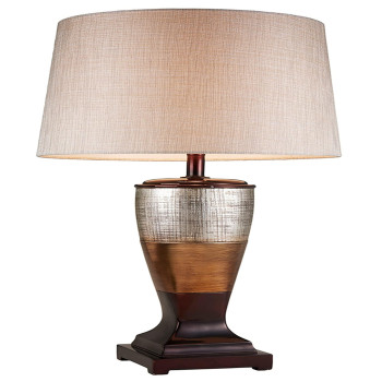 Benjara Table Lamp With Colorblock Pedestal Base Brown