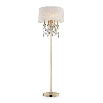 Benjara Floor Lamp With Crystal Accent And Baroque Printed Shade Gold