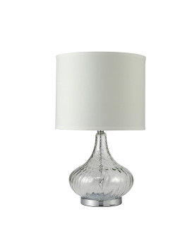 Benjara Table Lamp With Pot Bellied Glass Body Clear And White