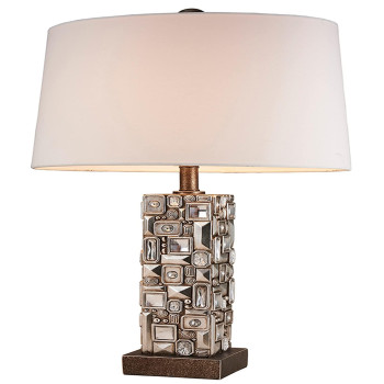 Benjara Table Lamp With Abstract Mirror Block Base Brown