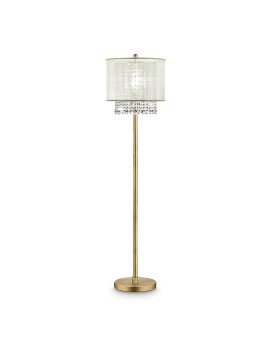 Benjara Floor Lamp With Hanging Crystal Accents Gold And White