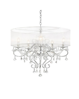 Ceiling Lamp With Hanging Crystals And Round Canopy Silver