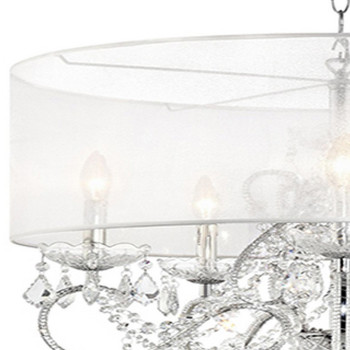 Ceiling Lamp With Hanging Crystals And Round Canopy Silver