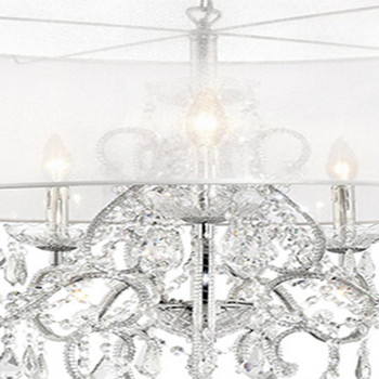 Ceiling Lamp With Hanging Crystals And Round Canopy Silver