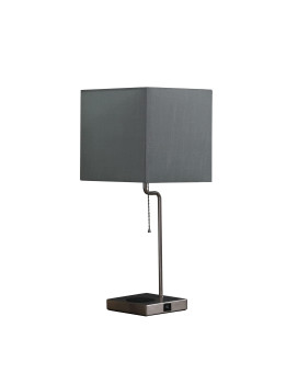 Benjara Table Lamp With Wireless Charging And Square Shade Silver