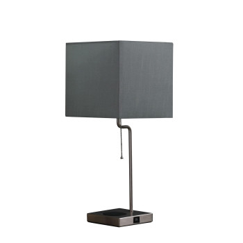 Benjara Table Lamp With Wireless Charging And Square Shade Silver