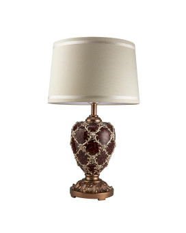 Benjara Polyresin Urn Shaped Table Lamp With Diamond Stencils Pattern Brown