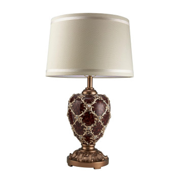 Benjara Polyresin Urn Shaped Table Lamp With Diamond Stencils Pattern Brown