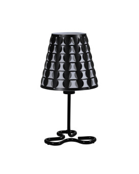 Benjara Plastic Shade Metal Table Lamp With Open Clover Base Black