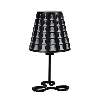 Benjara Plastic Shade Metal Table Lamp With Open Clover Base Black