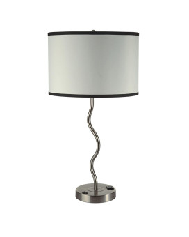 Benjara Table Lamp With Curved Tubular Body And Round Base Silver