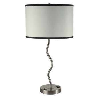 Benjara Table Lamp With Curved Tubular Body And Round Base Silver