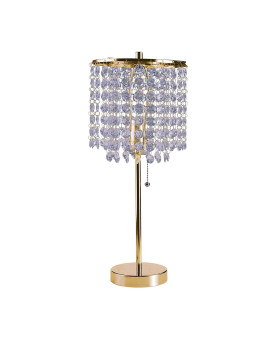 Benjara Metal Stalk Design Table Lamp With Hanging Crystals Shade Gold