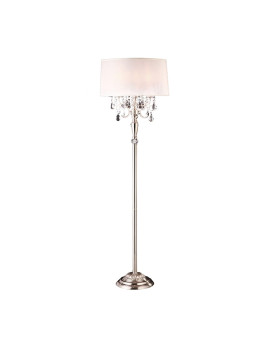 Benjara Stalk Design Metal Floor Lamp With Hanging Crystal Accent Silver