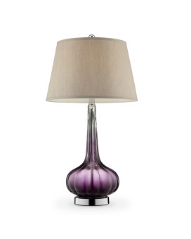 Benjara Onion Shaped Body Glass Table Lamp With Tapered Shade Purple