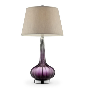 Benjara Onion Shaped Body Glass Table Lamp With Tapered Shade Purple