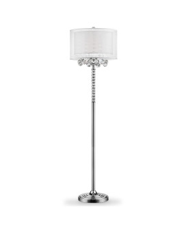 Benjara Twisted Crystal Accent Floor Lamp With Dual Fabric Shade Clear