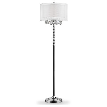 Benjara Twisted Crystal Accent Floor Lamp With Dual Fabric Shade Clear